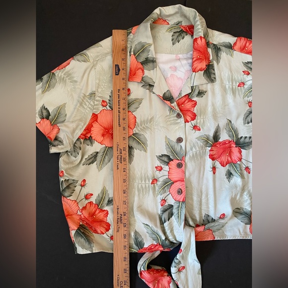 Retro 1950s HAVANA JACKS CAFE Hibiscus CROPPED Camp HAWAIIAN SHIRT with/ Tie - Picture 5 of 10